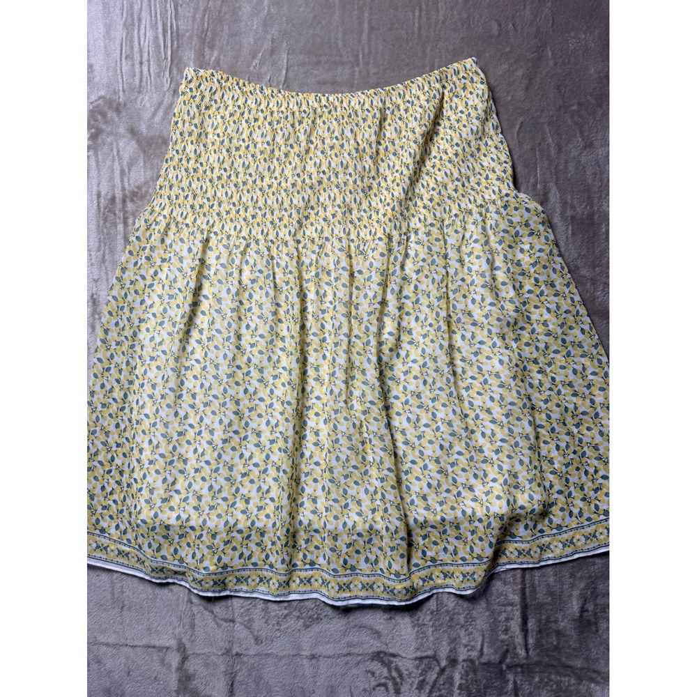 Max Studio Lemon Print Smocked Waist Tiered Mini Skirt Yellow Green XS Summer
